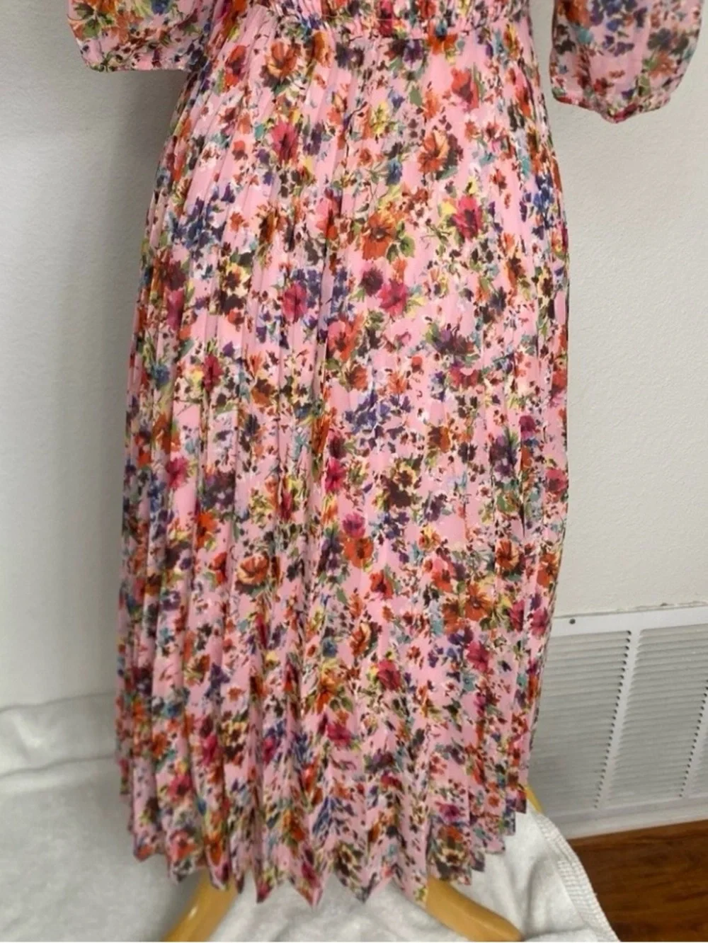 BCBGeneration Women Pink Floral Smock Midi Dress Size 4 Cottagecore Coastal Boho